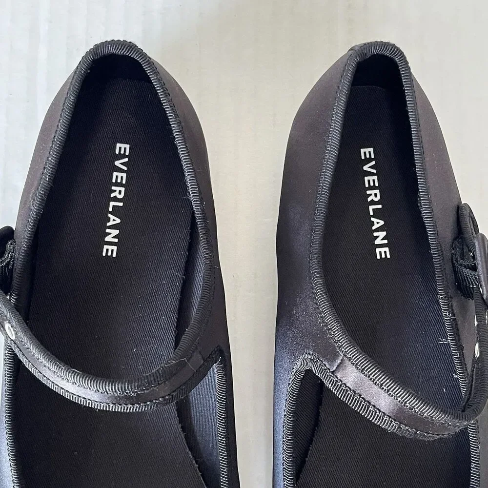 Everlane The Day Buckle Mary Jane Black Satin Ballet Flats Womens Sz 9.5 Preppy - Picture 7 of 15